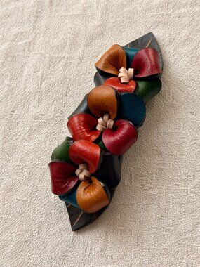 Leather Multicolor Floral Hair Barrette